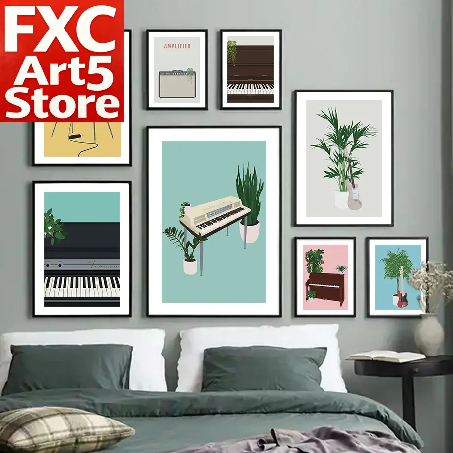 Picture Of Musical Instrument - 1PC 프레임리스 악기 일러스트 벽 예술