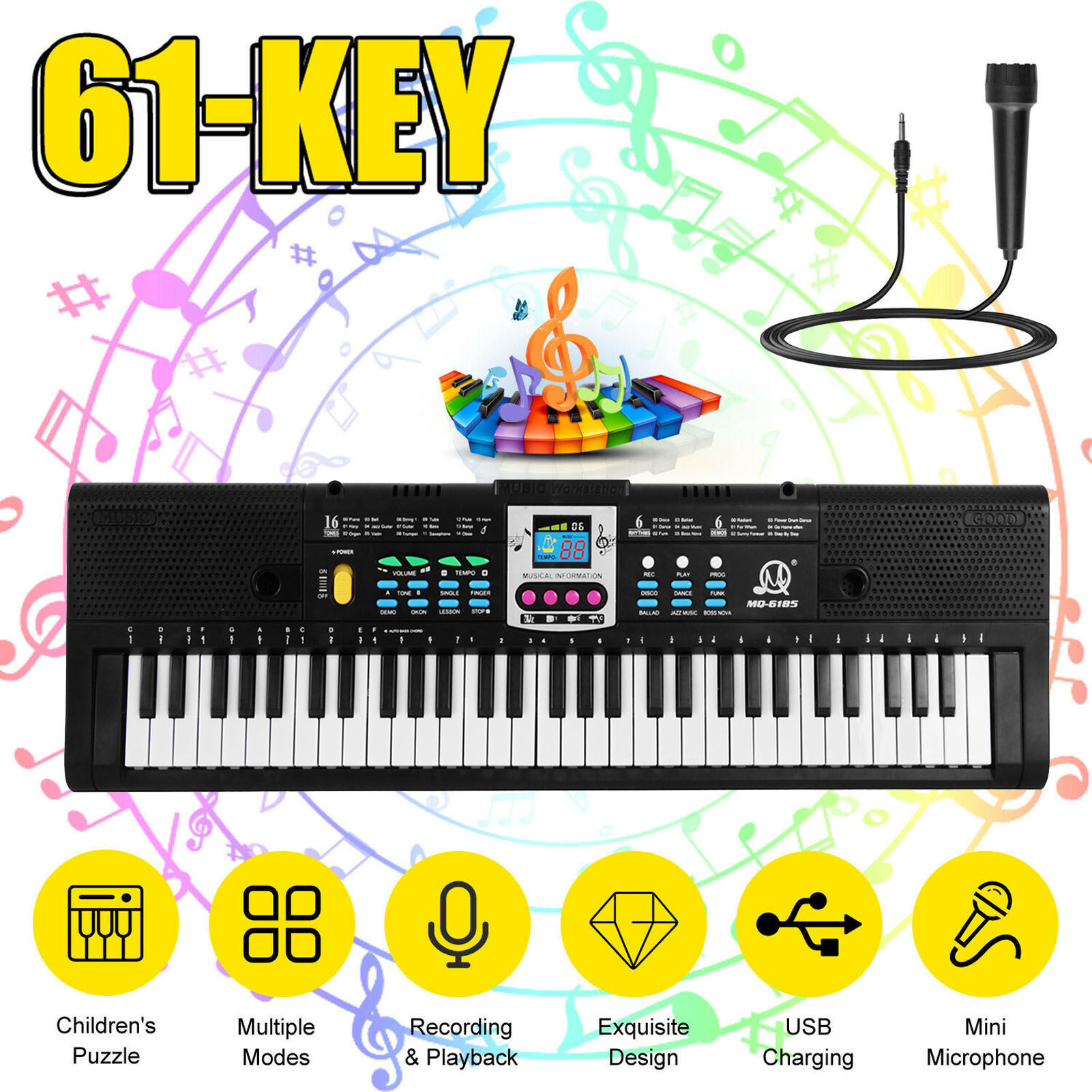 61키 디지털 음악 전자 키보드 어린이용 전자 피아노  - Musical Instruments Names 리뷰 및 가격