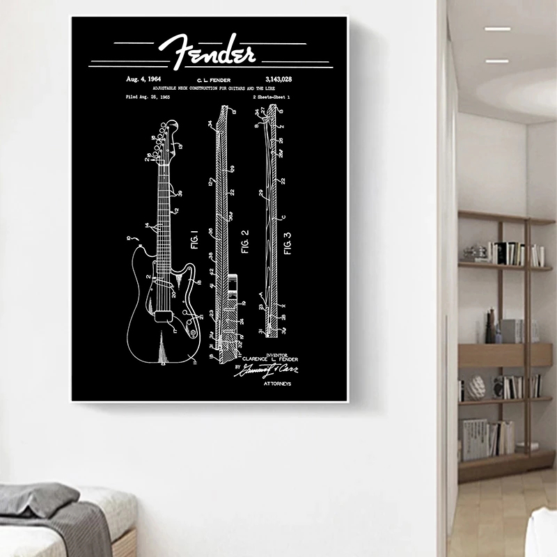 악기 일렉트릭 기타 특허 포스터 인쇄 음악 청사진 아트 - Picture Of Musical Instrument 리뷰 및 가격