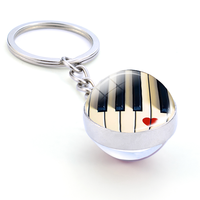 피아노 키 체인 음악 악기 갈라진 그림 유리 공 열쇠  - Picture Of Musical Instrument 리뷰 및 가격