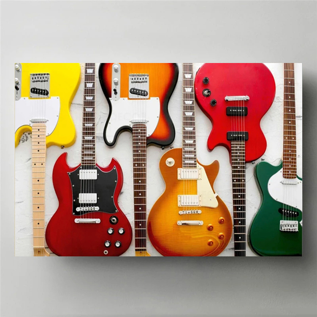 빈티지 록 음악 기타 캔버스 그림, 현대 벽 예술, 베 - Picture Of Musical Instrument 리뷰 및 가격