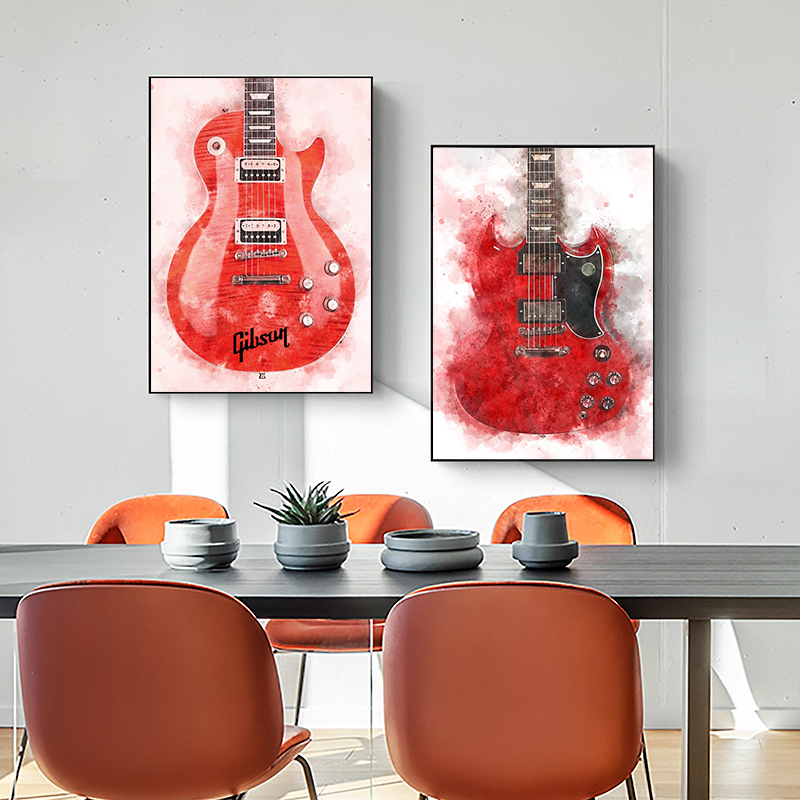 빈티지 록 음악 기타 캔버스 그림, 현대 벽 예술, 베 - Picture Of Musical Instrument 리뷰 및 가격